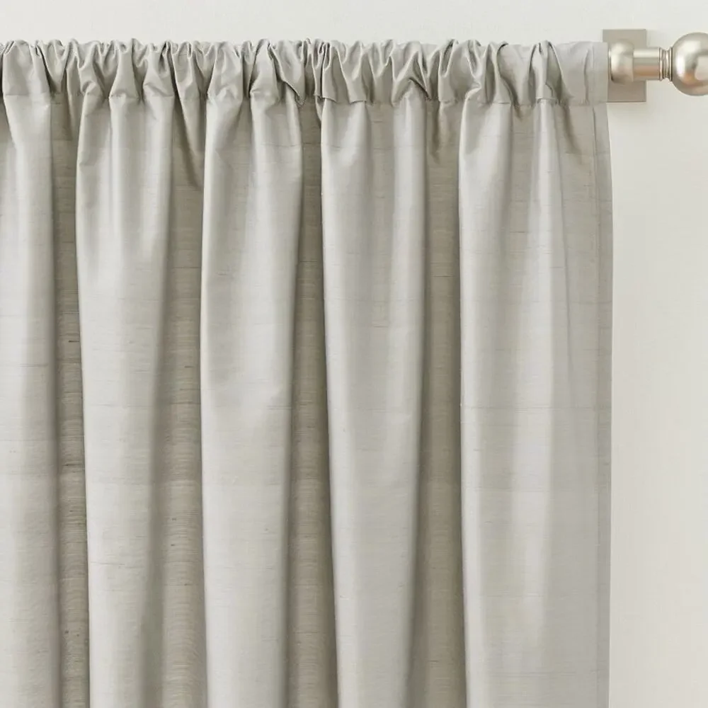 2 Pottery Barn Silk Dupioni Curtain Panels Blackout Platinum Silver Gray NWT